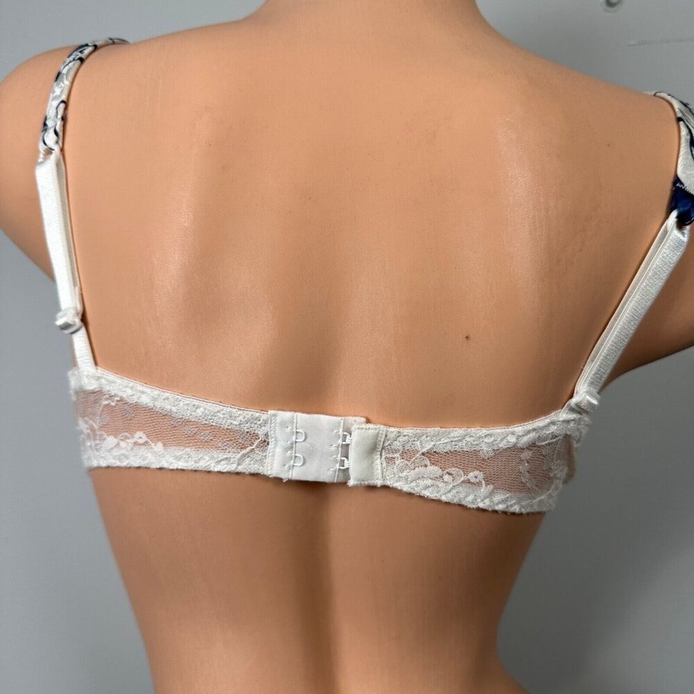 Vintage Adriana‎ Papell 34D Bra Floral Blue White Silk Underwire Plunge 6430 - Picture 7 of 14